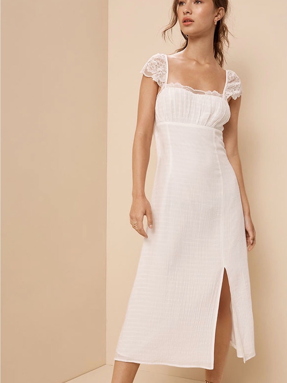 PacSun White Lace-Trim Midi Dress